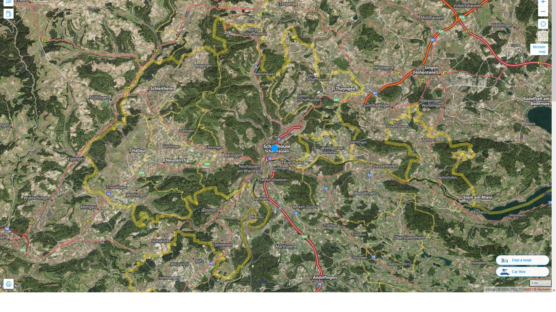 Schaffhausen Suisse Autoroute et carte routiere avec vue satellite